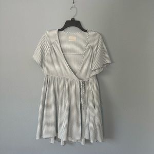 Flowy White and Blue Striped Wrap Dress